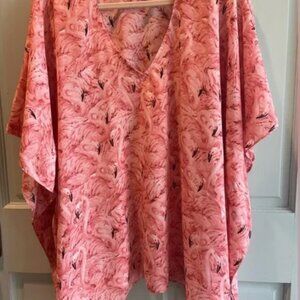 Buddy Love North Pink Flamingo Print Tunic Top S/M Oversized Short Sleeve